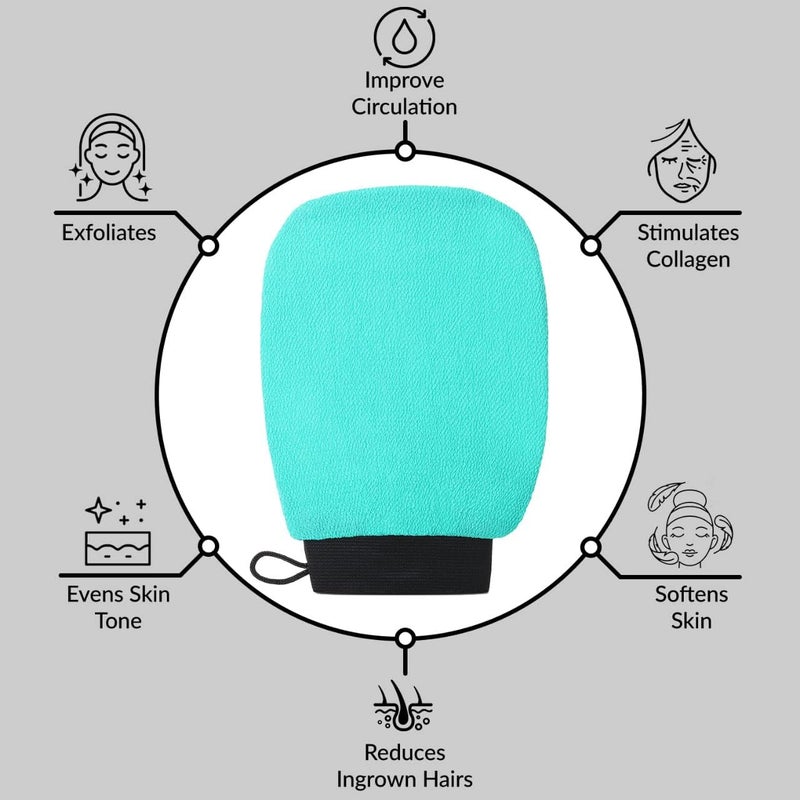 VALITIC Exfoliating Glove Body Scrubber - Exfoliating Mitt Dead Skin Remover, Shower Face and Body Exfoliator - Korean Style Skin Scrubber Washcloth - Spray and Self Tan Remover, Pair Turquoise - Image 3